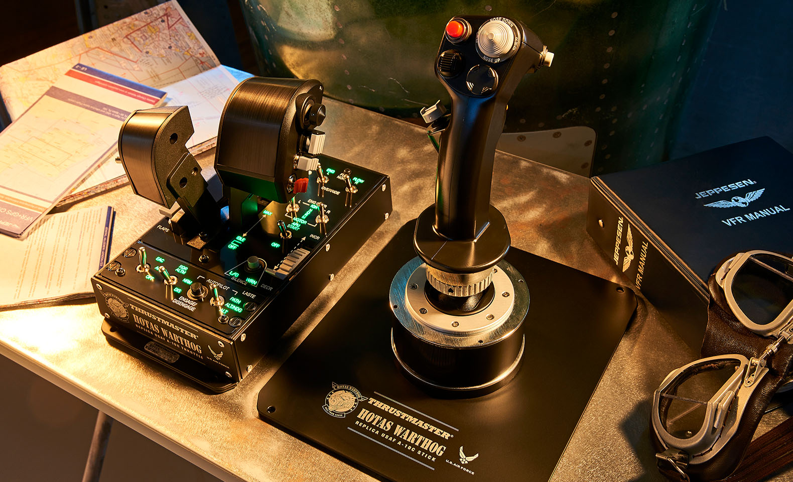 Thrustmaster HOTAS Warthog A-10C — throttle quadrant and flight stick